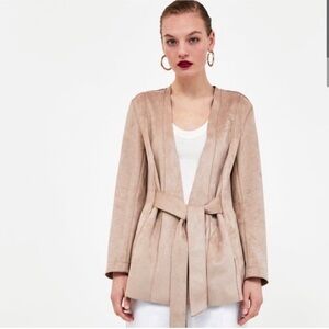 NWOT Zara Women's Suede-Finish Tan Blazer/Cardigan